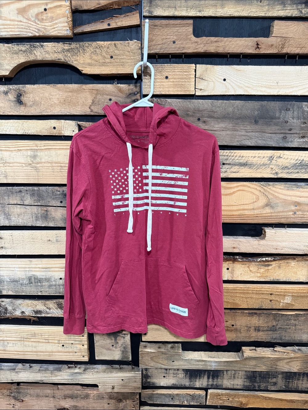 Life Is Good Hoodie Mens Small US
Flag Patriotic Hooded Sweatshirt
Pullover